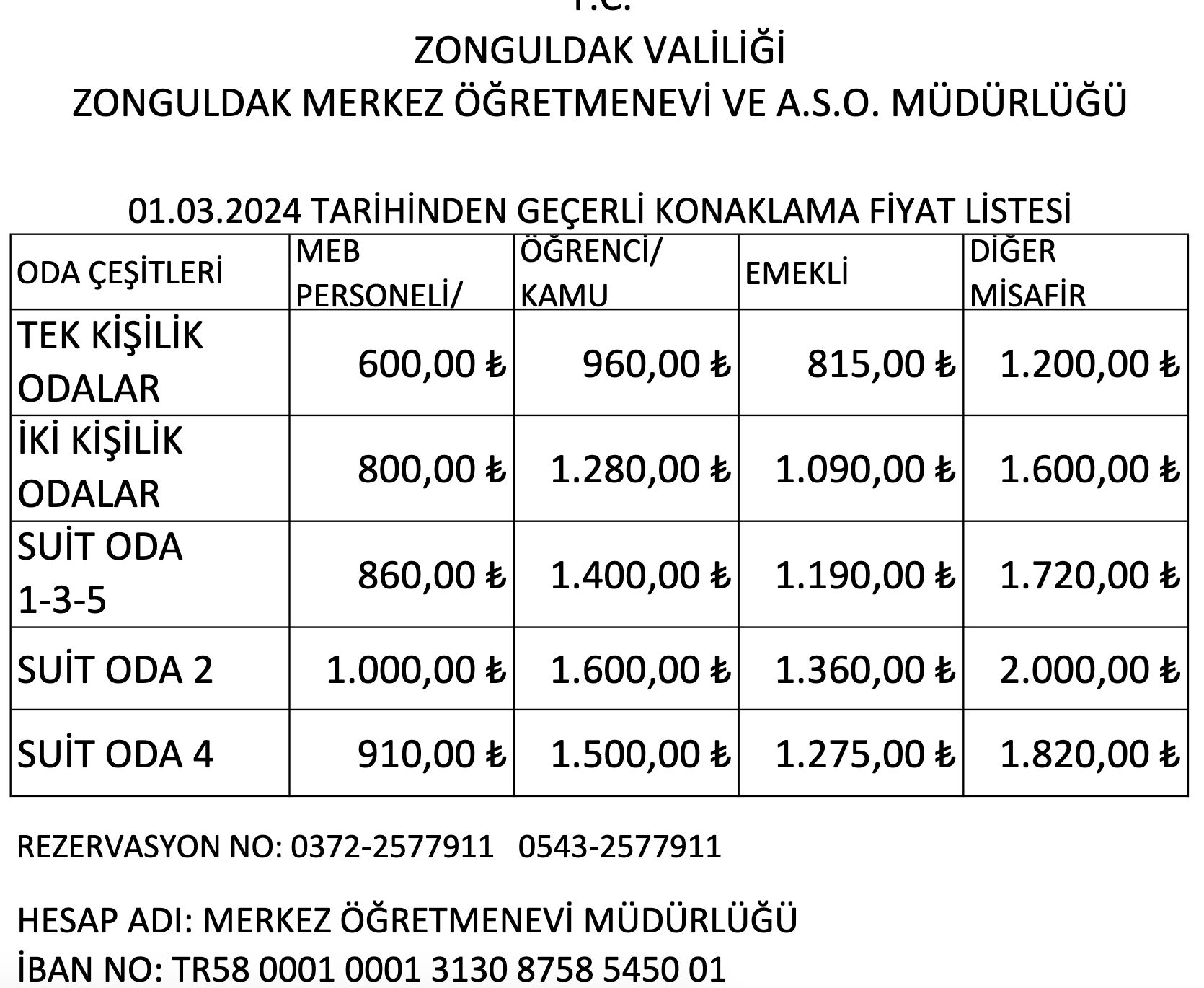 2024 Zonguldak ogretmenevi fiyatlari - Zonguldak Öğretmenevi Fiyatları Adresi Telefonu